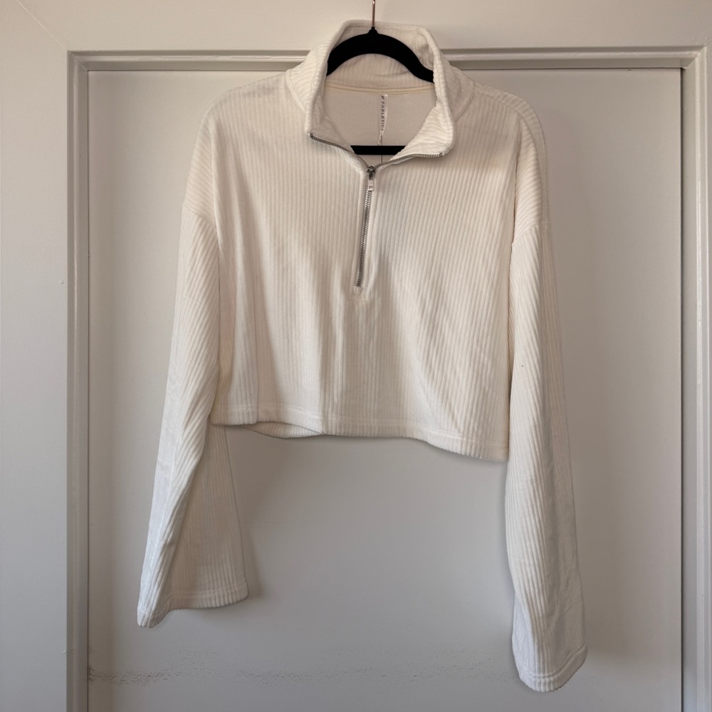 Fabletics White Ribbed Half-Zip Sweatshirt